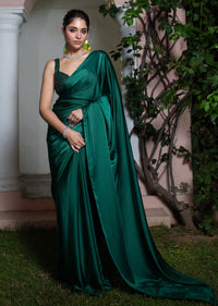 Emerald Green Saree With Tassel Lace And Sequence Embellished Blouse