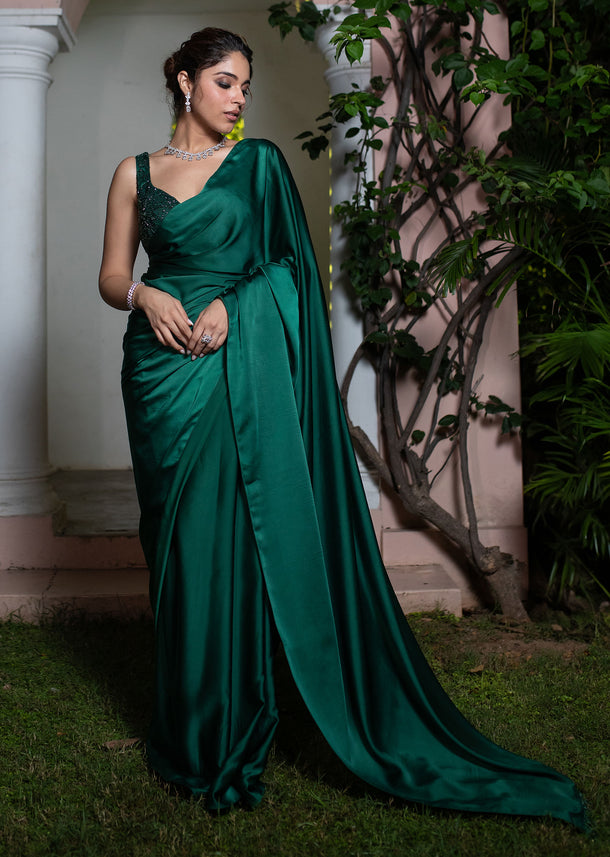Emerald Green Saree With Tassel Lace And Sequence Embellished Blouse
