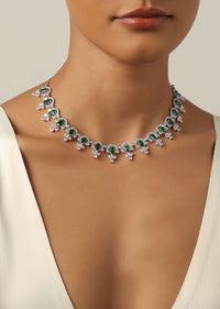 Emerald Short Necklace Set With Zirconia Stones