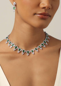 Emerald Short Necklace Set With Zirconia Stones