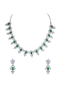 Emerald Short Necklace Set With Zirconia Stones