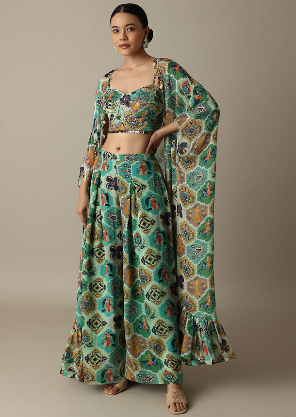 Enchanting Green Chiffon Printed Palazzo Set