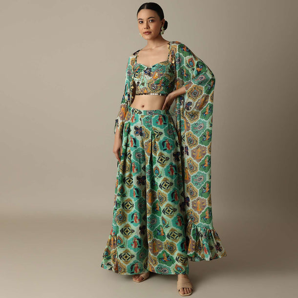 Enchanting Green Chiffon Printed Palazzo Set