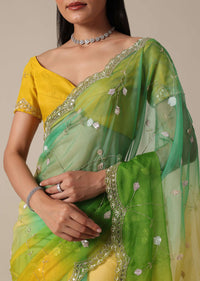 Enchanting Green Saree With Cutdana Floral Jaal Work