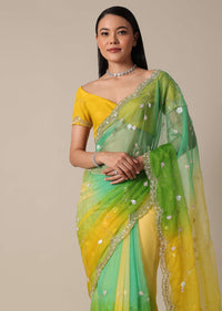 Enchanting Green Saree With Cutdana Floral Jaal Work