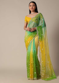 Enchanting Green Saree With Cutdana Floral Jaal Work