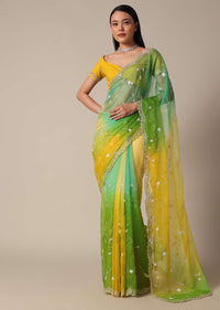 Enchanting Green Saree With Cutdana Floral Jaal Work