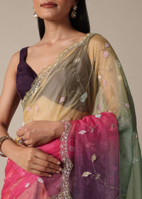 Enchanting Pink Saree With Cutdana Floral Jaal Work