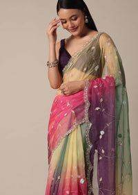 Enchanting Pink Saree With Cutdana Floral Jaal Work