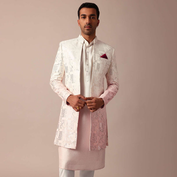 Enchanting Pink Silk Sherwani Set