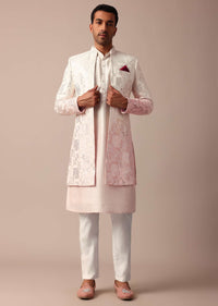 Enchanting Pink Silk Sherwani Set