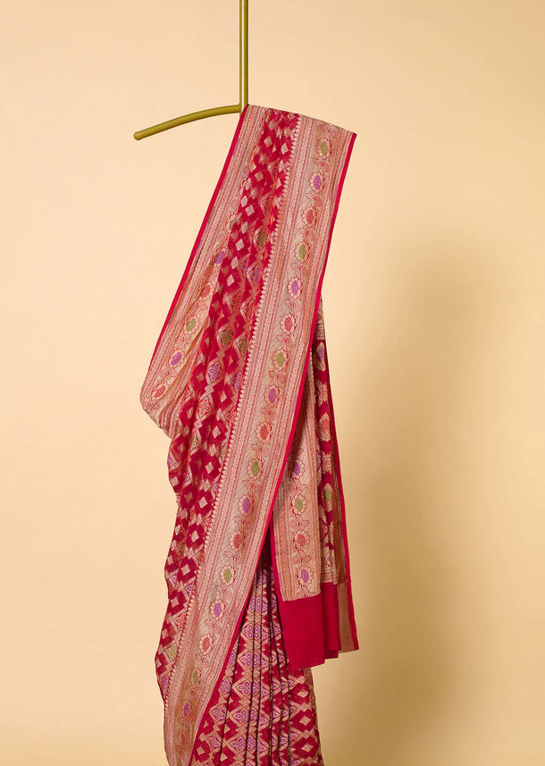 Enchanting Red Banarasi Khaddi Saree Set