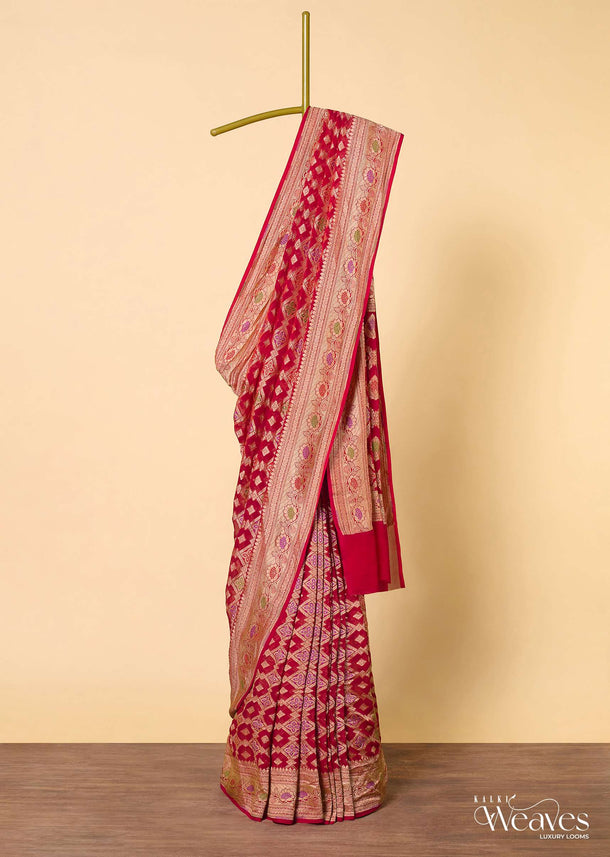 Enchanting Red Banarasi Khaddi Saree Set