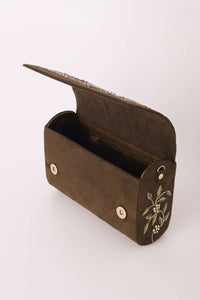 Espresso Brown Clutch In Suede With Zardosi Embroidered Floral Motifs Online - Kalki Fashion
