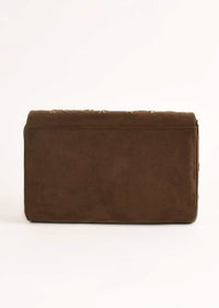 Espresso Brown Clutch In Suede With Zardosi Embroidered Floral Motifs Online - Kalki Fashion