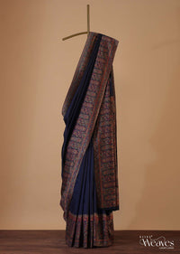 Persian Blue Cotton Silk Pashmina Woven Saree With An Unstitched Blouse