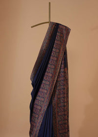 Persian Blue Cotton Silk Pashmina Woven Saree With An Unstitched Blouse