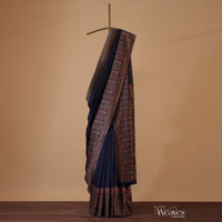 Persian Blue Cotton Silk Pashmina Woven Saree With An Unstitched Blouse