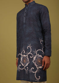 Persian Blue Printed Linen Kurta