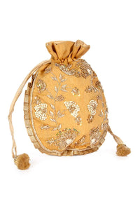 Ethnic beige potli bag embellished with zardosi and sequins embroidery only on kalki