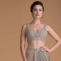 Eve Champagne Blouse With Cut Dana And Zardosi Embroidered Jaal Work And Sweetheart Neckline