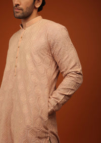 Evening Sand Kurta Set In Lucknowi Embroidery
