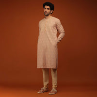 Evening Sand Kurta Set In Lucknowi Embroidery