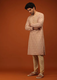Evening Sand Kurta Set In Lucknowi Embroidery