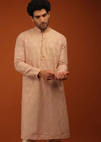 Evening Sand Kurta Set In Lucknowi Embroidery