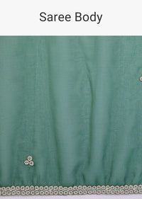 Deep Green Saree In Organza With Embroidery