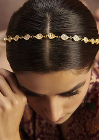 Gold Plated Head Band With Intricately Cardved Kundan