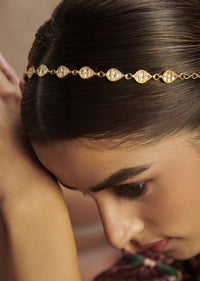 Gold Plated Head Band With Intricately Cardved Kundan