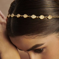 Gold Plated Head Band With Intricately Cardved Kundan