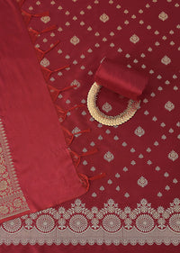 Exquisite Banarasi Print Silk Dress Material Suit Set in Red And Dark Maroon