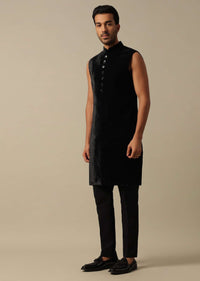 Exquisite Embroidered Black Velvet Indowestern Set