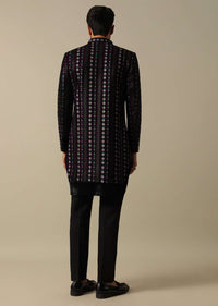 Exquisite Embroidered Black Velvet Indowestern Set
