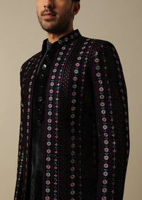 Exquisite Embroidered Black Velvet Indowestern Set