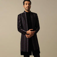Exquisite Embroidered Black Velvet Indowestern Set