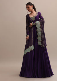 Exquisite Embroidered Purple Anarkali Suit With Dupatta