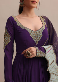 Exquisite Embroidered Purple Anarkali Suit With Dupatta