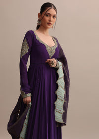 Exquisite Embroidered Purple Anarkali Suit With Dupatta