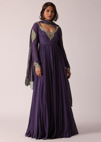 Exquisite Embroidered Purple Anarkali Suit With Dupatta