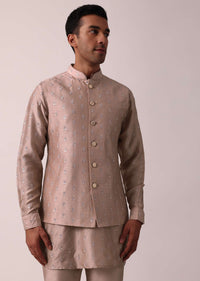 Exquisite Pink Silk Embroidered Jacket Kurta Set