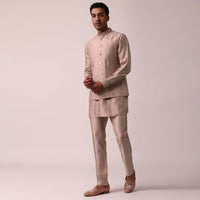 Exquisite Pink Silk Embroidered Jacket Kurta Set