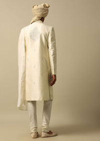 Exquisite White Raw Silk Sherwani Set
