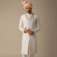 Exquisite White Silk Sherwani Set