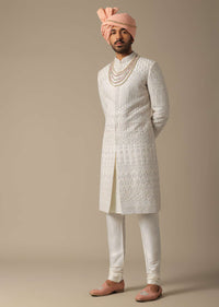 Exquisite White Silk Sherwani Set