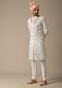 Exquisite White Silk Sherwani Set