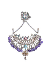 Fancy Danglers With Blue Mina Work, Kundan, Bugle Beads, Crystals, Red Stone And Purple Ghungrus Online - Kalki Fashion