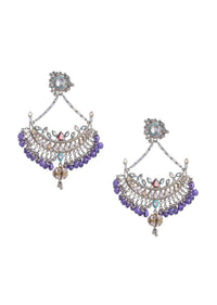 Fancy Danglers With Blue Mina Work, Kundan, Bugle Beads, Crystals, Red Stone And Purple Ghungrus Online - Kalki Fashion
